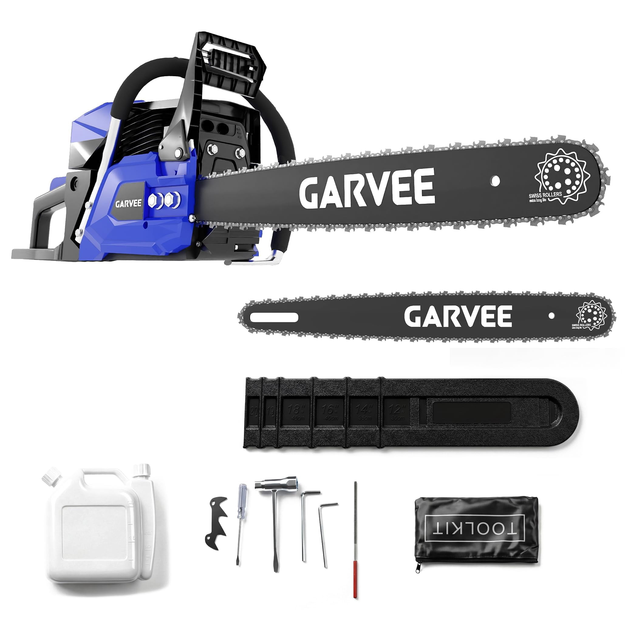 58cc Gas Chainsaw, 2-Stroke Engine, 2.5 kW Power, Quick Start, Chain Brake, Anti-Vibration, Non-Slip Handle, 3.4 HP, Blue