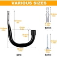 thumbnail image 2 of Ganchos de garaje resistentes para colgar, 6 ganchos grandes de almacenamiento de garaje para cables de extensión y herramientas, ganchos multiusos en forma de J para montaje en pared de, 2 of 7