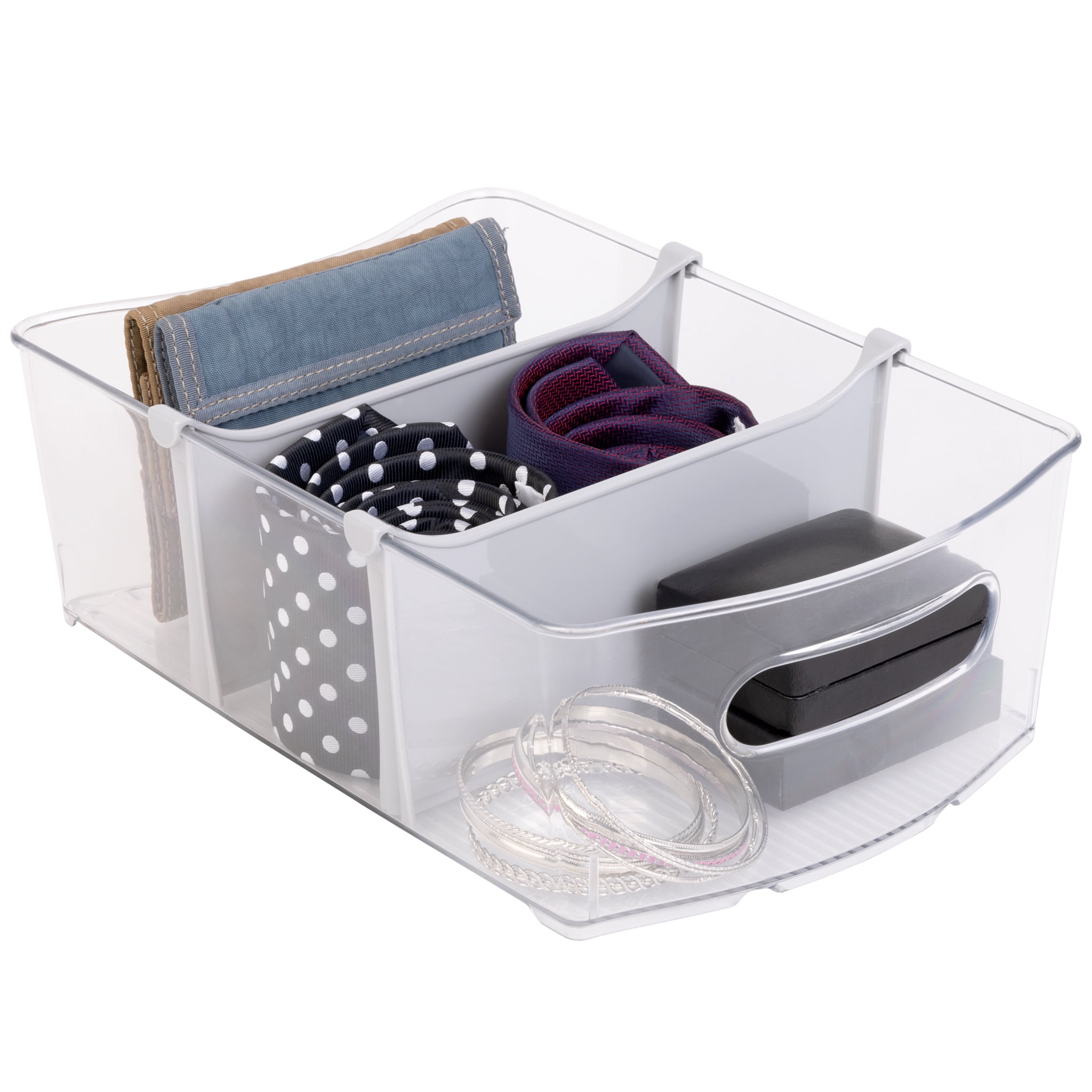 (3 pack) Mainstays Closet and Laundry Organizer Bin with Removable Dividers -  12" L x 8" W - Clear