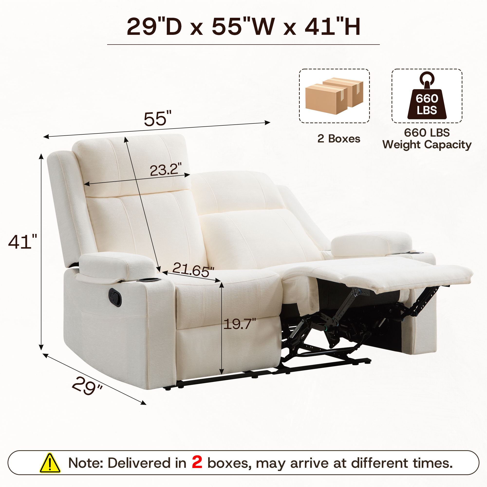 Chenille Reclining Couch, Manual Reclining Loveseat with Cup Holders, Wide Seat, Spill-Resistant Fabric, Easy Assembly, for Living Room/Apartment/RV Recliner Sofa