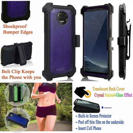 for 5.5" Motorola moto Z2 Play Z2 FORCE Case Phone Case 360° Cover Screen Protector Kick stand Grip Sides Clip Crystal Holster Shock Bumper Purple