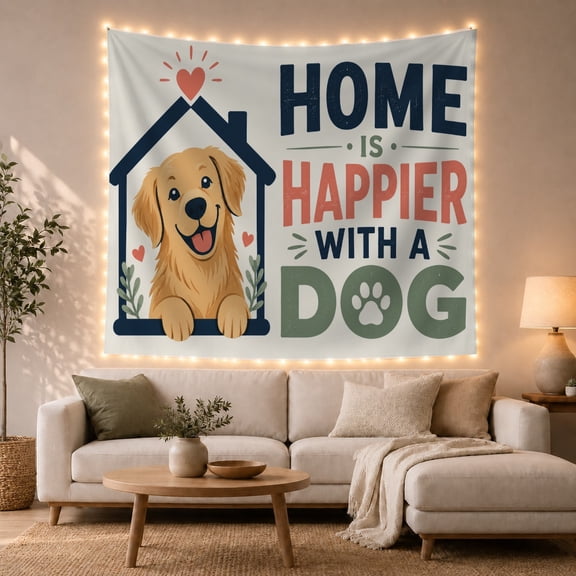 Golden Retriever Inside House Silhouette Whimsical Rustic for Animal Lovers, Home Decor Wall Art, Birthday Gift, Tapestry Wall Hanging for Bedroom and Nursery
