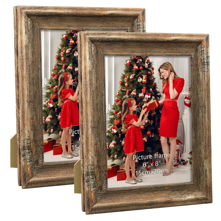 6x8 Picture Frame Set of 2, Vertical and Horizontal Rustic Brown Photo Frame  for Wall Mounted and Tabletop Display 