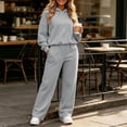 thumbnail image 2 of Women's 2 Piece Matching Lounge Set Sweatsuits,Long sleeves Hoodie and High Waist Wide Leg Sweatpants,with Pockets,Solid Color Casual Tracksuit Loungewear Sets, 2 of 6
