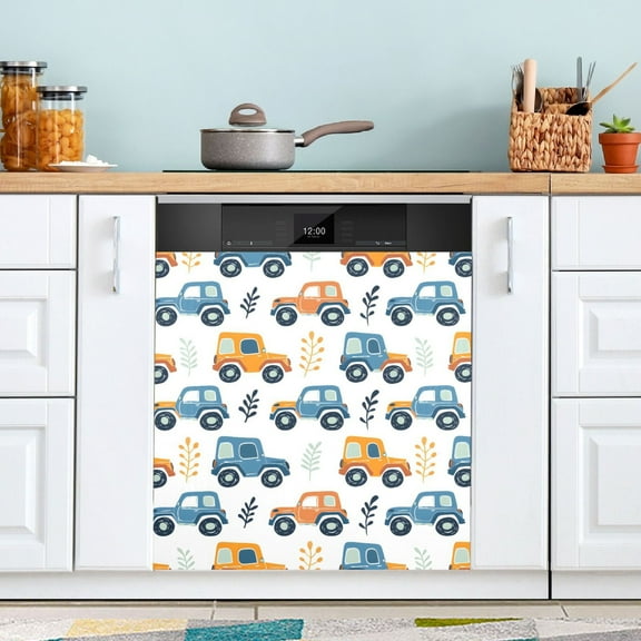 Dishwasher Magnet Cover Magnetic Fridge Door Cover Home Kitchen Decor Cute Car and Leaf 23"x 26"