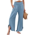 thumbnail image 2 of BODOAO Women's Solid Color Fashionable Casual High Waisted Pleated Irregular Cotton Linen Loose Pants Women's Cotton Linen Summer Palazzo Pants Flowy Wide Leg Beach Trousers with Pockets Light Blue L, 2 of 6