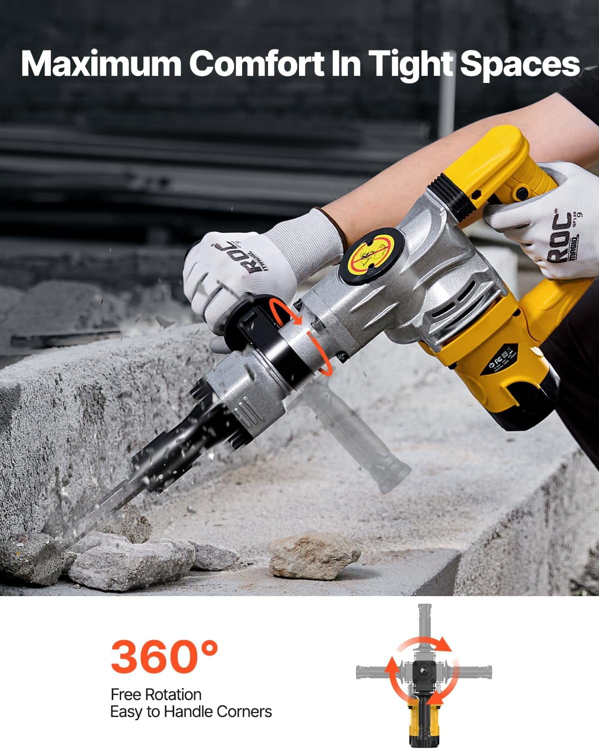 Demolition Jack Hammer, MAX 1400W Electric Jackhammer Heavy Duty, 2900 BPM Concrete Breaker 2pcs Chisels Bits Chipping W/Case, Gloves