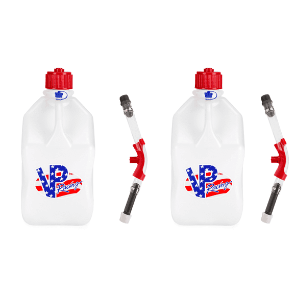 VP Racing 35221-CA, Square Motorsport Jug 5.5 Gallon -Patriotic, With Deluxe Filter Hose, and Hose Bender - (2 Pack)