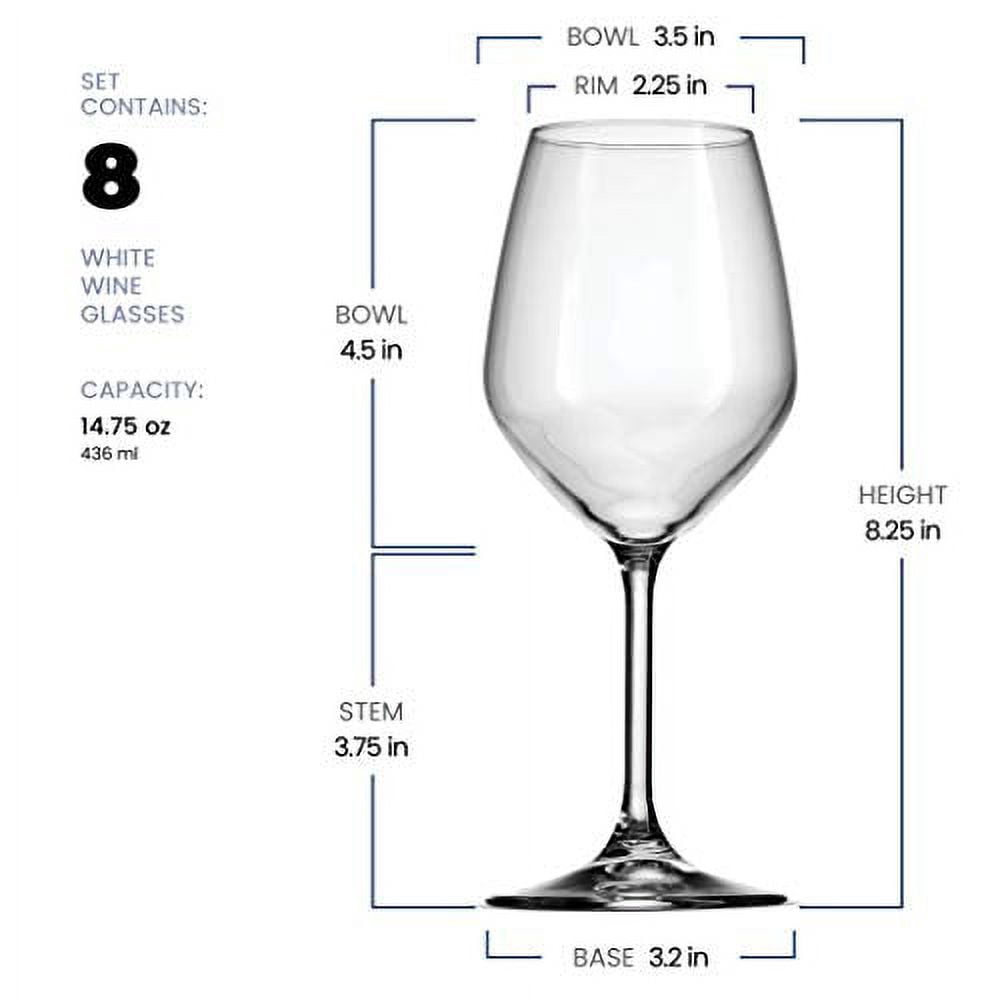 Bormioli Rocco 14.75 oz White Wine Glasses (Set Of 8): Crystal Clear Star Glass, Laser Cut Rim For Wine Tasting, Elegant Party Drinking Glassware, Restaurant Quality