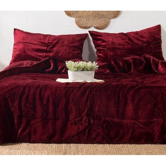 Thread Connect Velvet Duvet Cover King/Queen Size Comforter Set, Boho Bedding Sheets Crushed Velvet bedding sets Ties Closure, (1 Duvet Cover & 2 Pillowcases)