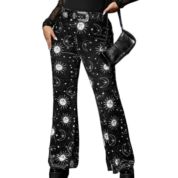 Sexy Dance Ladies Flare Pant Plus Size Palazzo Pants Printed Bell Bottom  Breathable Trousers High Waist Leggings Sun Moon 5XL 