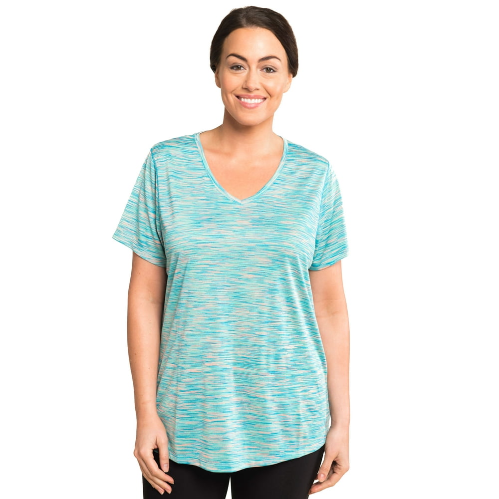 RBX RBX Active Women's Plus Size Space Dye Short Sleeve VNeck Tee Shirt