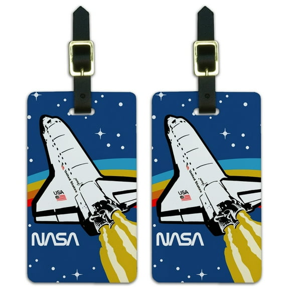 NASA Logo Over Space Shuttle with Rainbow Luggage ID Tags Suitcase Carry-On Cards - Set of 2