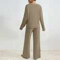 thumbnail image 4 of 2 Piece Outfits for Women V Neck Long Sleeve Knit Sweater Top and Wide Leg Pants Ribbed Lounge Matching Set Fall Winter Camel 2XL, 4 of 6