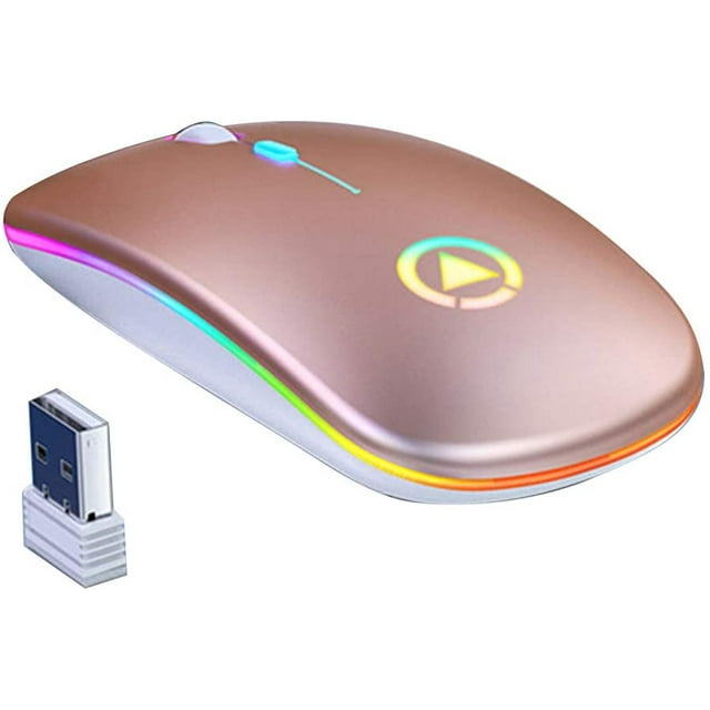 Computer Mouse, 2.4G Wireless Rechargeable Bluetooth 3.0/5.0 Mute Gaming Mouse for Computer Rose Gold One Size