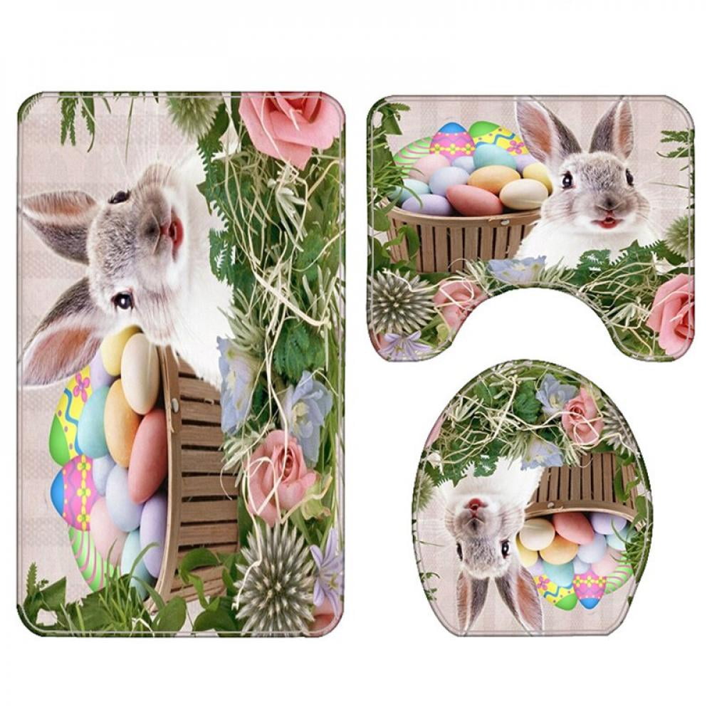 Happy Easter Bunny Eggs Shower Curtain Liner Polyester Fabric Bathrooom Hooks 