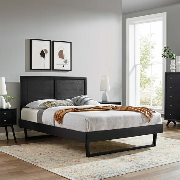 Modway Marlee Twin Wood Platform Bed With Angular Frame in Black