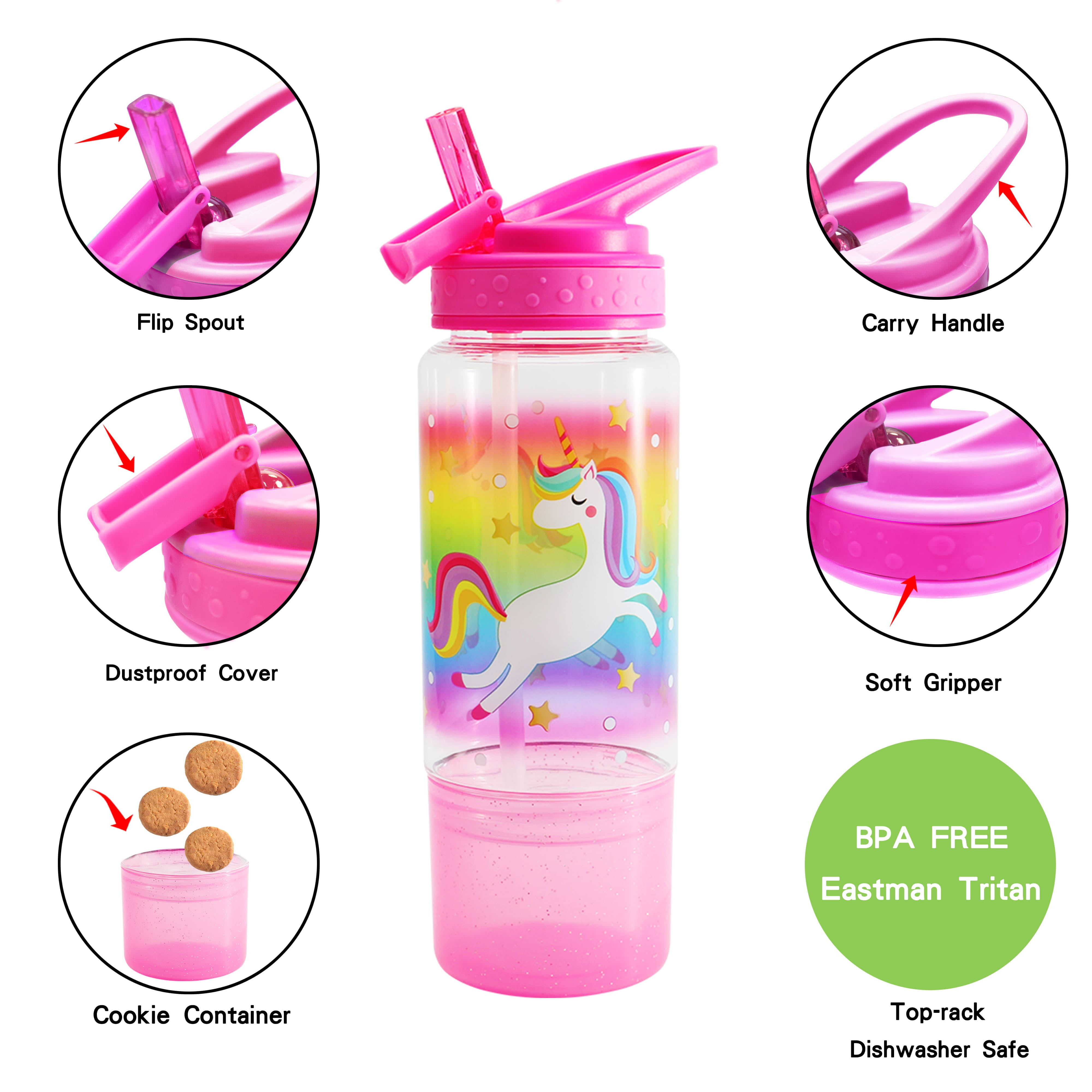 HomTune cute Water Bottle for School Kids girls, BPA FREE Tritan & Leak  Proof & Easy clean & carry Handle, 23oz 680ml - Daisy