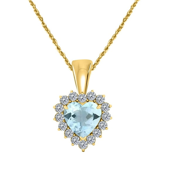 Mauli Jewels Engagement Necklace for Women 0.80 Carat Beautiful Heart Shape Gemstone And Diamond Pendant 4 prongs 10K Yellow Gold With 18'' Chain|Silver Chain