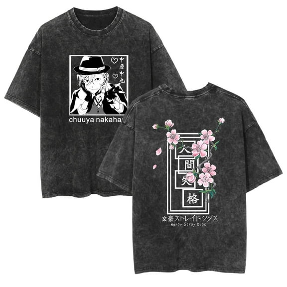 Duoxingbao Bungo Stray Dogs anime peripherals Dazai Osamu Nakahara Chuuya casual cartoon men and women's clothing washed short sleeves