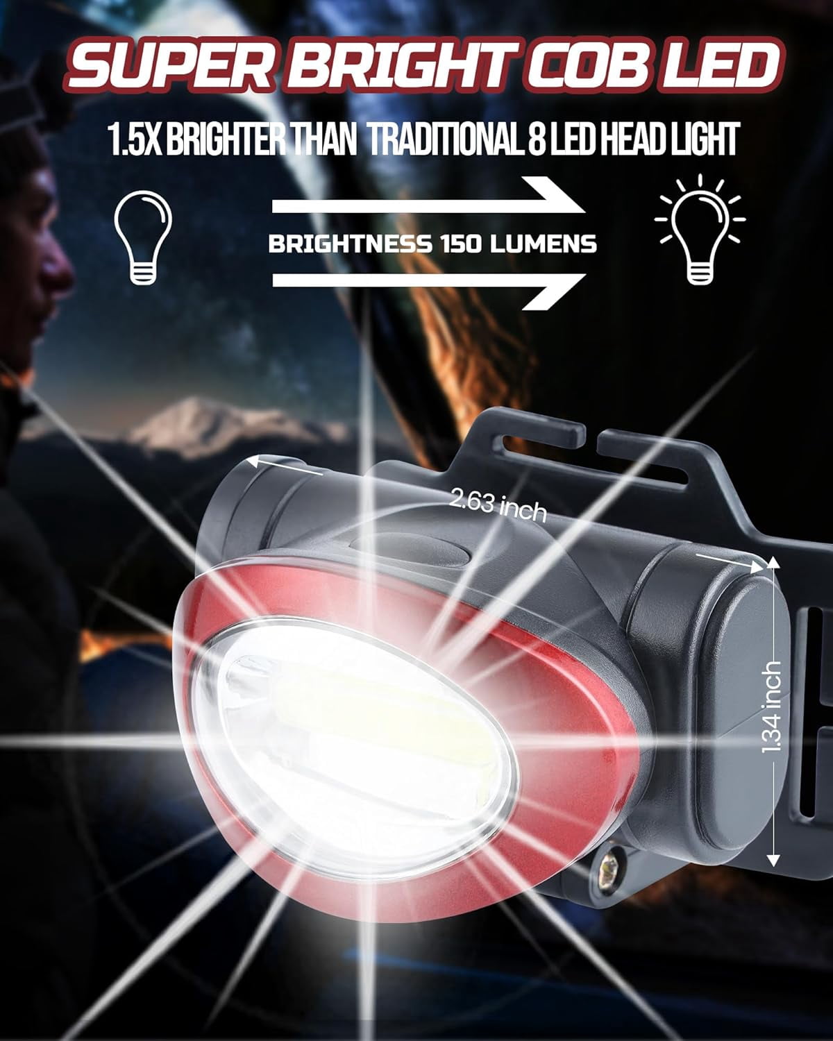 Camping Headlamp Flashlight 8 Pack, Outdoor Super Bright COB Head Lamp Gear for Running, Reading, Hiking, Walking, Climbing, Fishing, Hunting, Jogging, Headlight Multipack Adults, Kids
