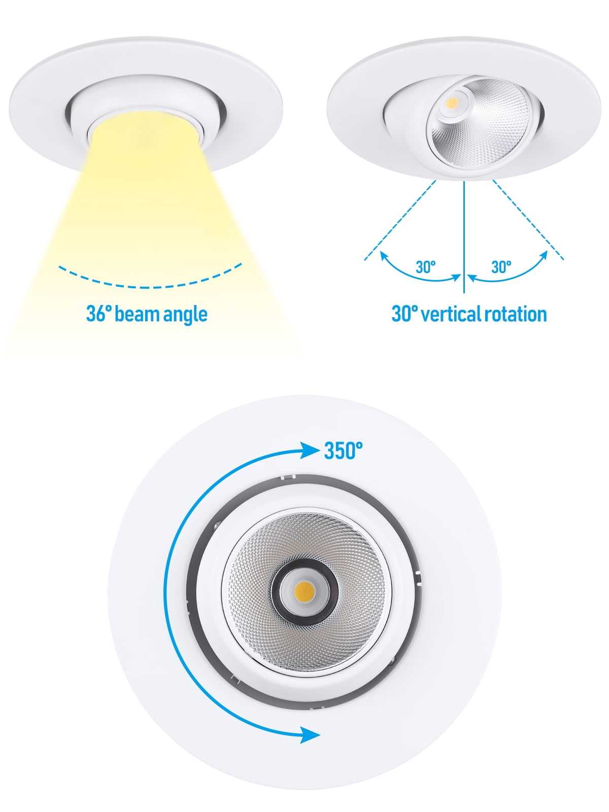 8 Pack 6" LED Gimbal Recessed Light Dimmable, 12W Swivel Eyeball Downlight, CRI90, ETL Listed, 5000K Daylight