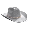 thumbnail image 2 of Glitter Cowboy Hat, Polyester Wide Brim Western Cowgirl Hat with Rhinestone Band, One Size 56-58cm for Concert Party, 2 of 4