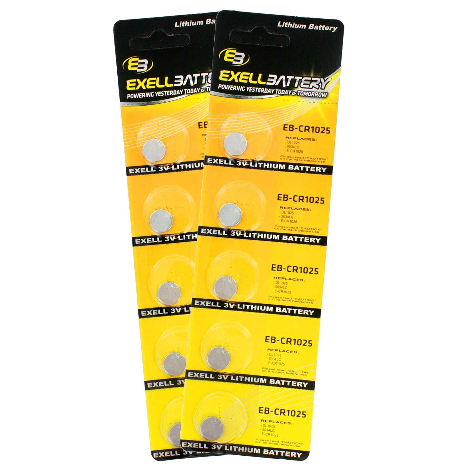 2x 5pk Exell 3V Lithium Coin Cell Battery Replaces KCR1025, E-CR1025, KECR1025