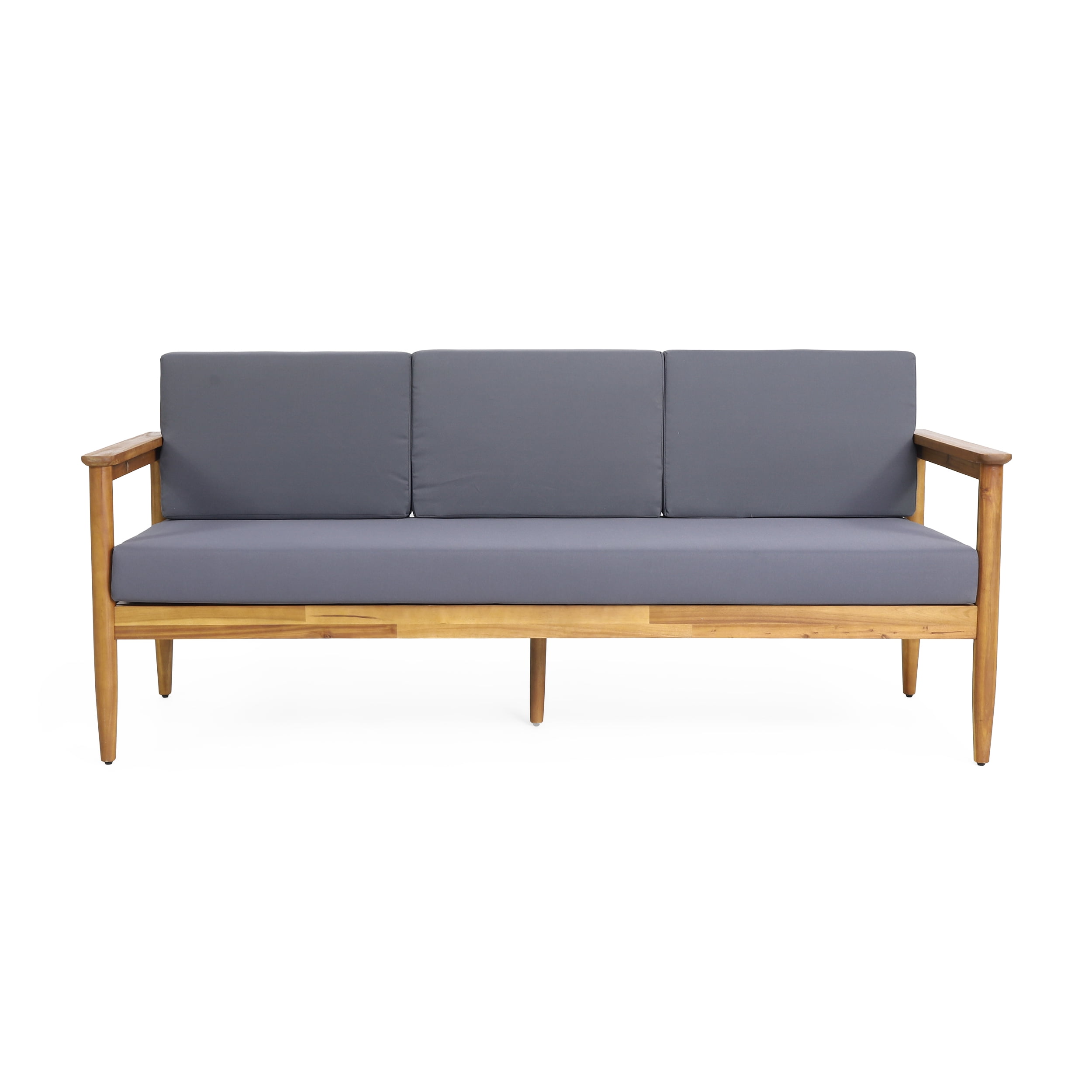 Euroco Outdoor Acacia Wood Patio Sofa with Water-Resistant Cushions and Slatted Back Design, 3-Seater Weather-Resistant Garden Couch
