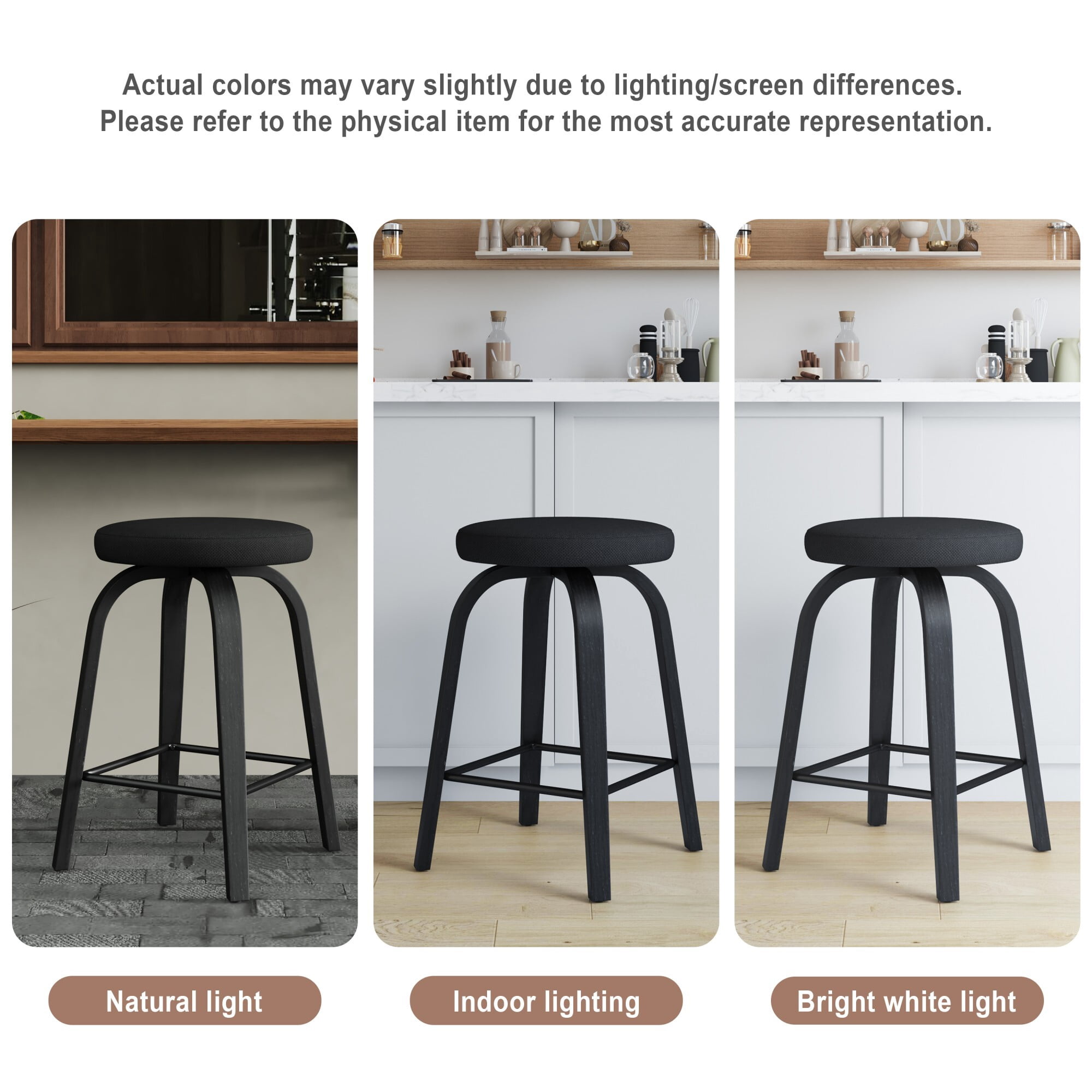 AENKYO 26" Swivel Bar Stools Set of 2, Counter Height Island Stools for 34"-40" Counters, Fabric Padded, Black
