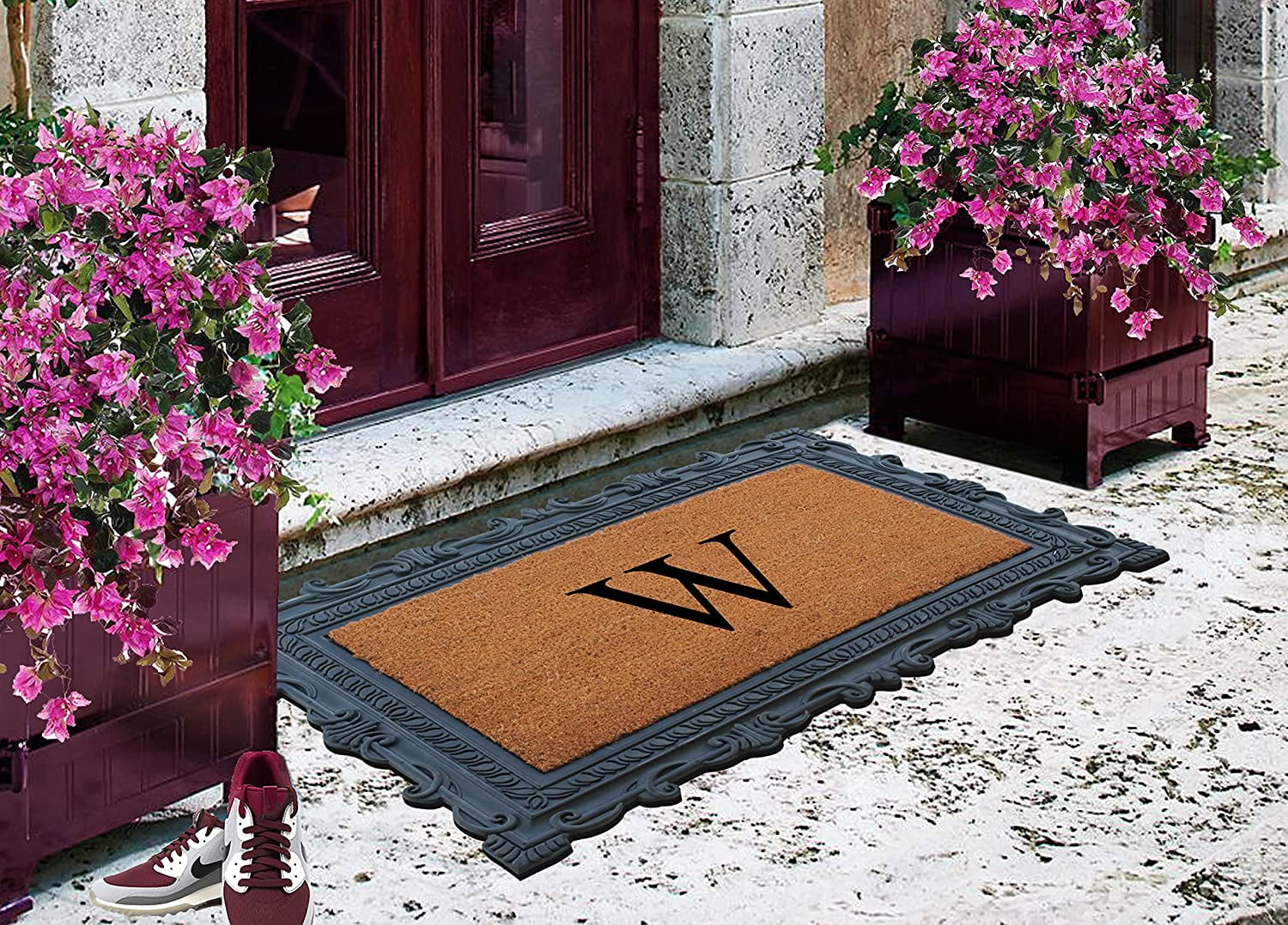A1HC Natural Rubber & Coir 24x36 Monogrammed Doormat For Front Door, Anti-Shed Treated Durable Doormat for Outdoor Entrance, Heavy Duty, Low Profile, Easy to Clean, Long Lasting Front Porch Entry Rug