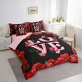 thumbnail image 3 of Castle Fairy Boys Girls Romantic Floral Red Rose Bedding Comforter Set 7 Pieces,Happy Valentine's Day Full Bedding Set Lightweight,Love Heart Print Fitted Sheet Flat Sheet,Luxury Bedroom Decor, 3 of 8