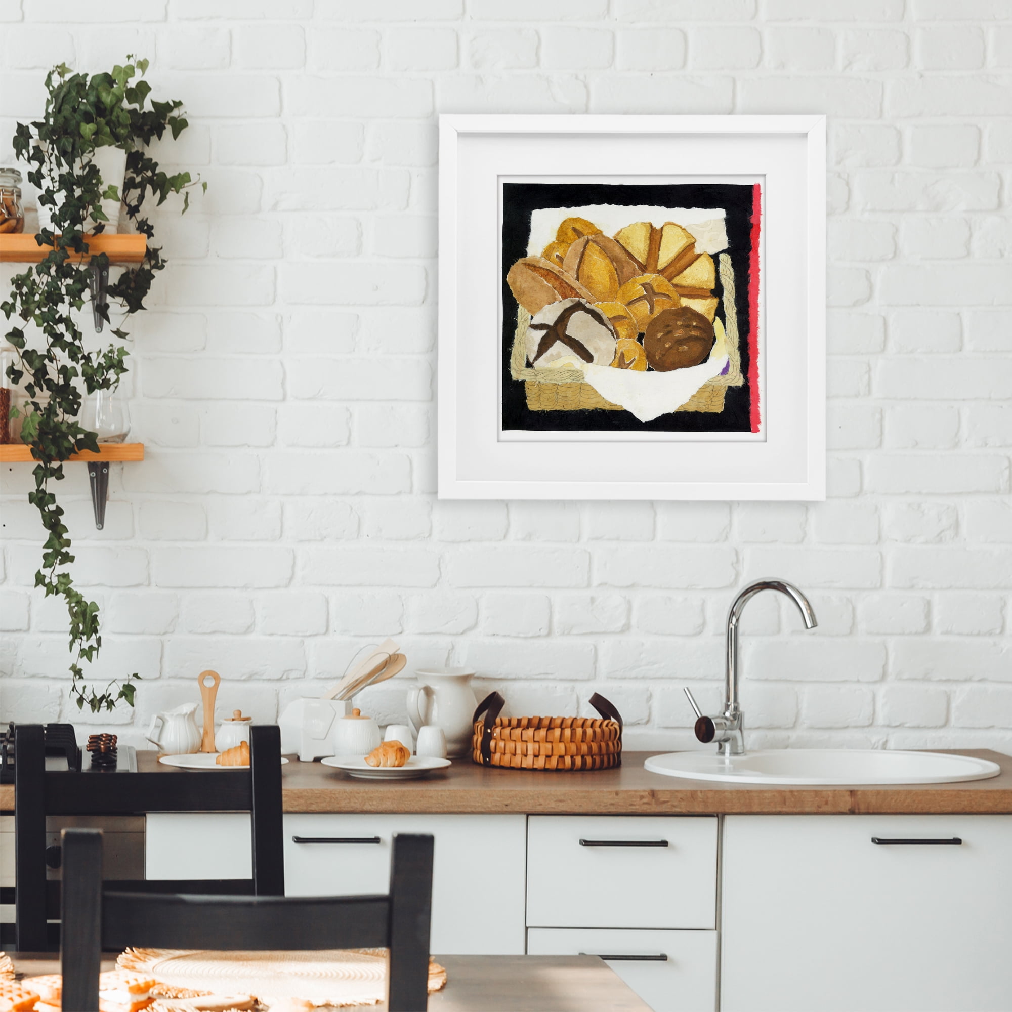 Stupell Industries Bread Box and Stripe White Framed Print Under Glass, design by Nancy Overton
