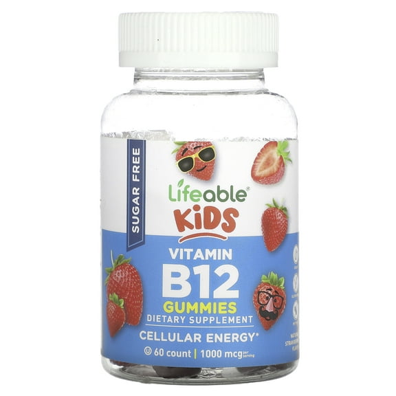 Lifeable Kids Vitamin B12 Gummies, Sugar Free, Natural Strawberry, 60 Gummies (500 mcg per Gummy)
