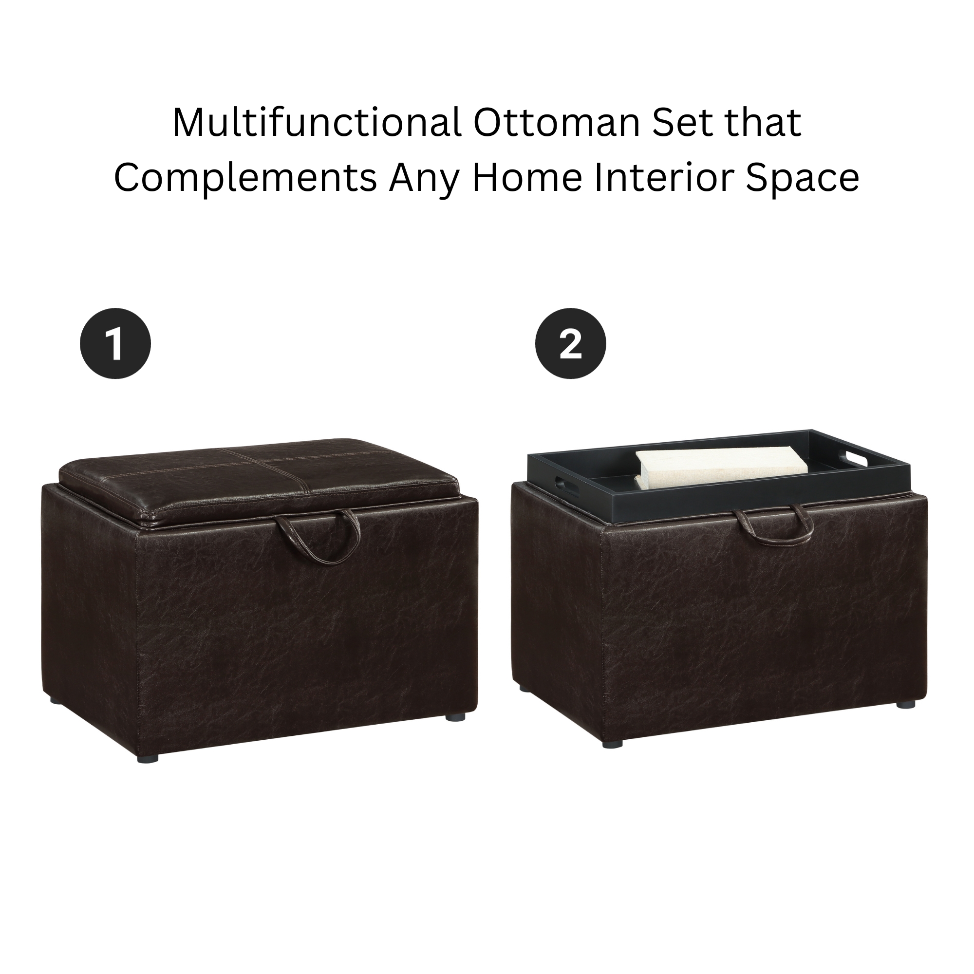 Convenience Concepts Designs4Comfort Accent Storage Ottoman with Reversible Tray, Espresso Faux Leather - image 2 of 8