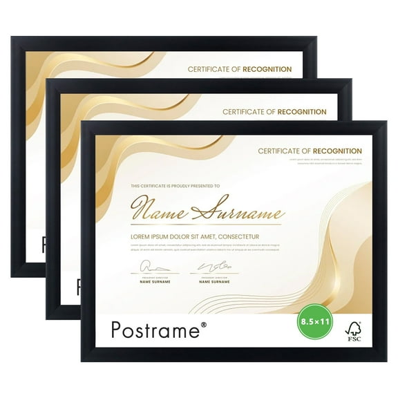 Postrame 8.5x11 Certificate Frame,Black Picture Frame Display Document Wall or Tabletop Set of 3