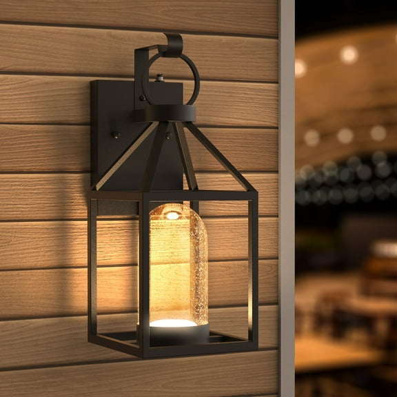 Maxax 14" Outdoor Wall Light with Dusk to Dawn Sensor, Weatherproof Black LED Porch Light 1200LM 3000K Warm White, Open Bottom Exterior Fixture for Garage, Patio, Entryway