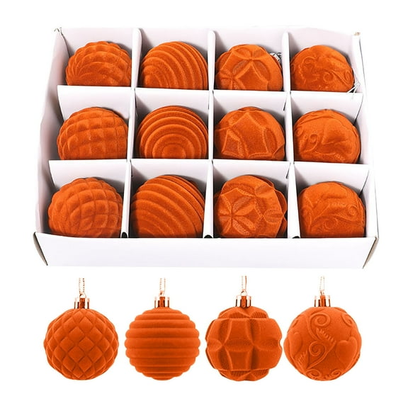 Hwkond Christmas Tree Balls Oranments Flocking Christmas 6cm12pcs Boxed Christmas Tree Pendant Plastic Painted Velvet Holiday Decorations,Orange