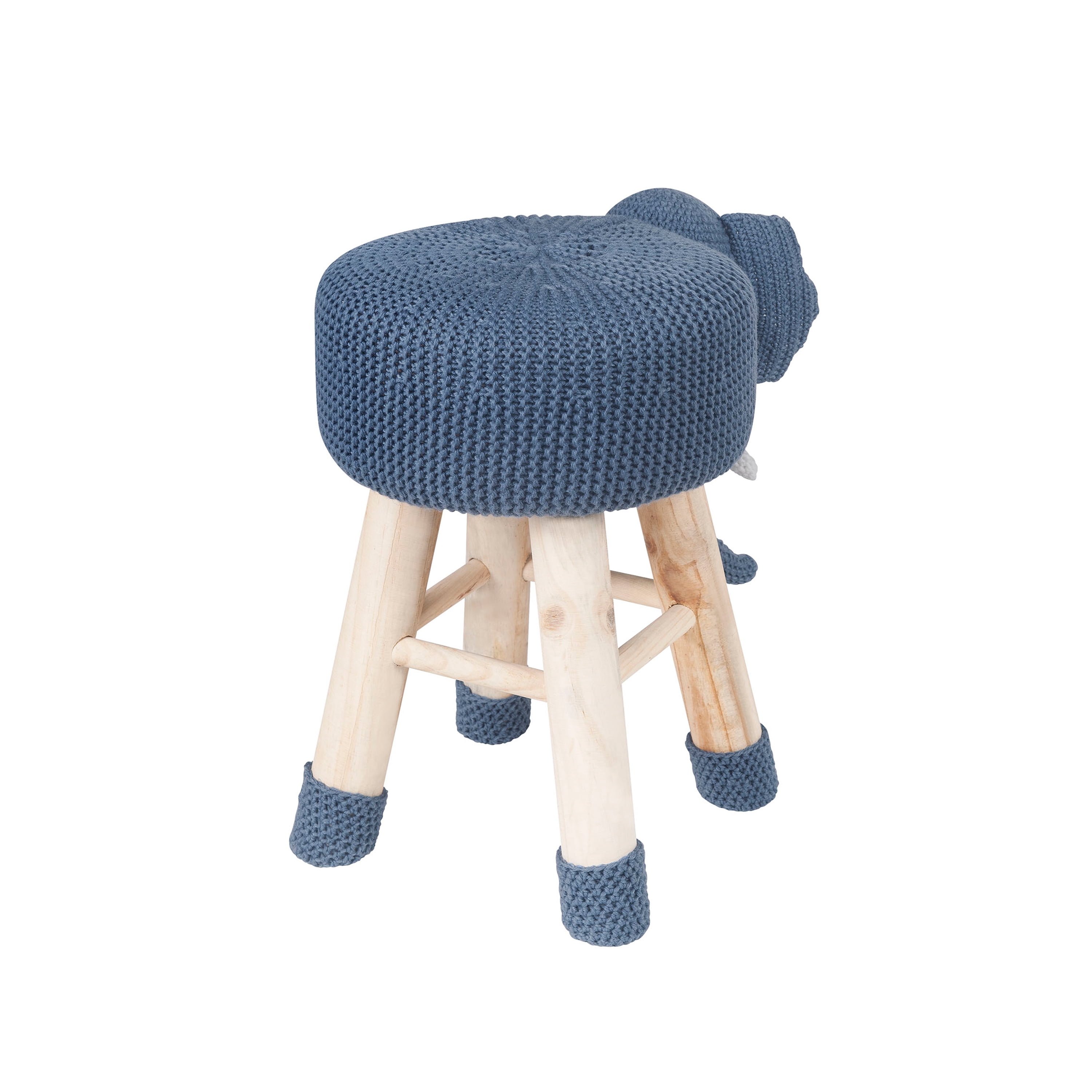 AC Pacific Children's Woven Elephant Ottoman Stool with Wooden Legs, Blue