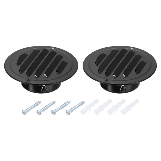 2 Pack Stainless Steel Air Vents, 2.7 Inch Louvered Grille Cover, Black