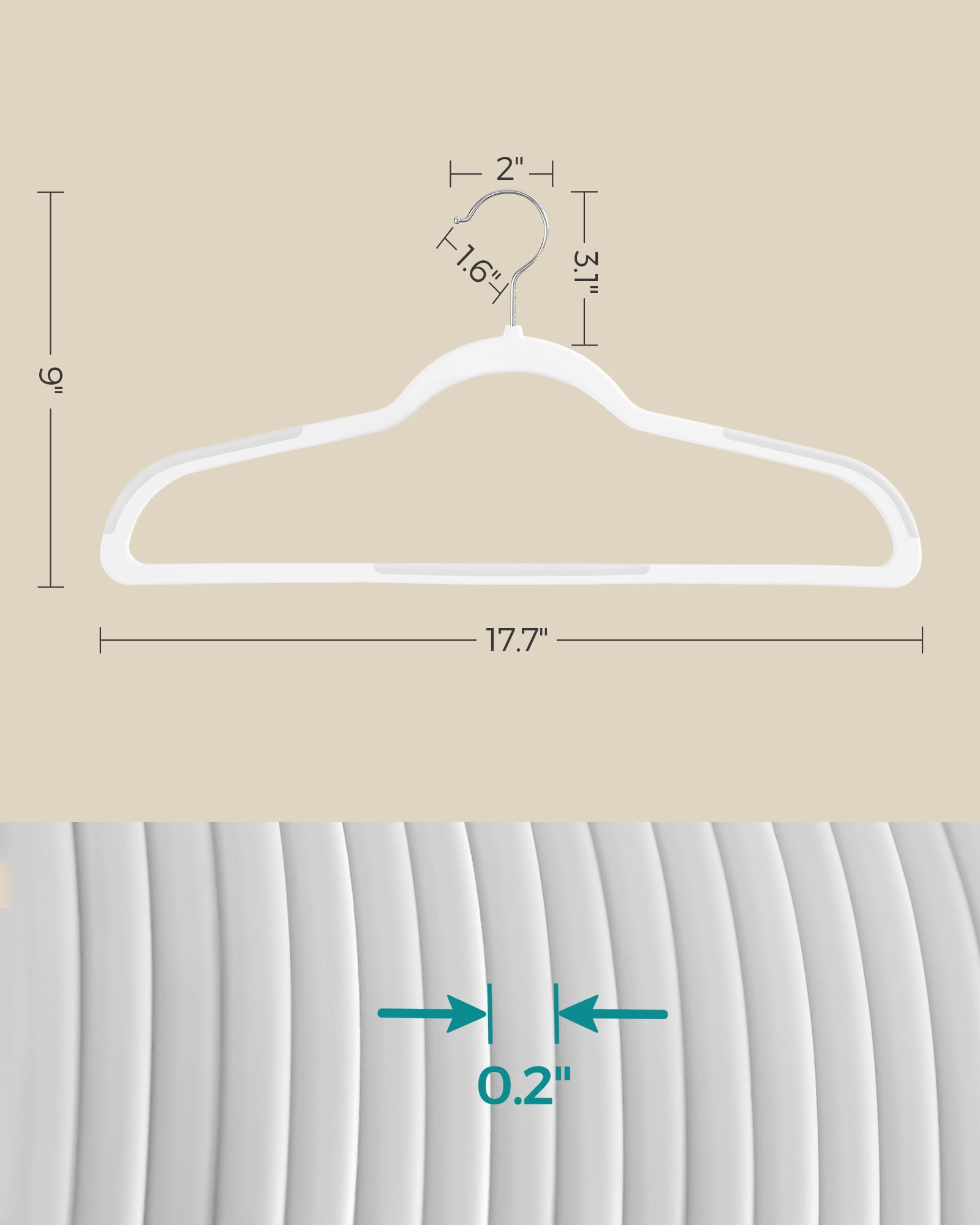 50-Pack Space Saving Plastic Hangers with 360° Swivel Hooks, Heavy Duty Closet Organizers for Coats, Dresses, Pants, Cloud White