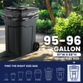 thumbnail image 5 of Plasticplace 95-96 Gallon Garbage Can Liners Heavy Duty Black Trash Bags Tear-Resistant Outdoor Garbage Bags for Rollaway Bins Large 61" x 68" Industrial-Strength Waste Bags (25 Count) 1.5 Mil, 5 of 8