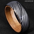 thumbnail image 4 of Tungsten Rings for Men Wedding Bands for Him Womens Wedding Bands for Her 8mm Black Damascus Steel with Whiskey Barrel Wood Sleeve Rings, 4 of 7