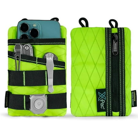 VIPERADE VE3 Tool Pouch Pocket Organizer Nylon Tool Belt Loop Pouch with 4 Pockets Tool Storage EDC Pouch for Flashlight/Pocket Knife Tactical Pen Notebook (X-PAC-Hot Lime)
