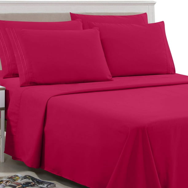 Full Size Bed Sheet Set (Full, Burgundy) 6 Piece Deep Pocket 1800 Series Microfiber Bed Sheet