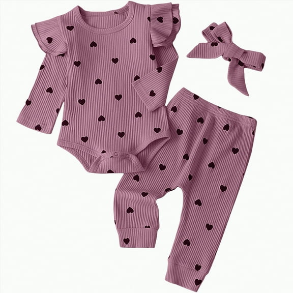 TOWED22 Newborn Baby Girl Clothes Outfits Infant Romper Ruffle Floral Pants Cute Toddler Baby Girl Clothes Set(Purple,6-9 M)