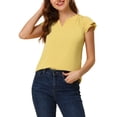 thumbnail image 1 of INSPIRE CHIC Women's Solid V Neck Cap Short Sleeves Work Blouse S Light Yellow, 1 of 5