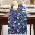 thumbnail image 3 of Purple White Floral 60 Inch Table Runner, Spring Summer Pastoral Botanical Farmhouse Dresser Scarf Cotton & Linen Tablerunner for Dining/Kitchen Island/Holiday Party Décor 13" x 60", 3 of 9