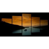 Elephant Stock Lake Tahoe At Nightfall Wall Art - Horizontal Multi Panel Canvas - 5 Pieceliving Room Wall Decor - Photography Nature Multi Panel - Orange And Brown Decor - 29" x 12"