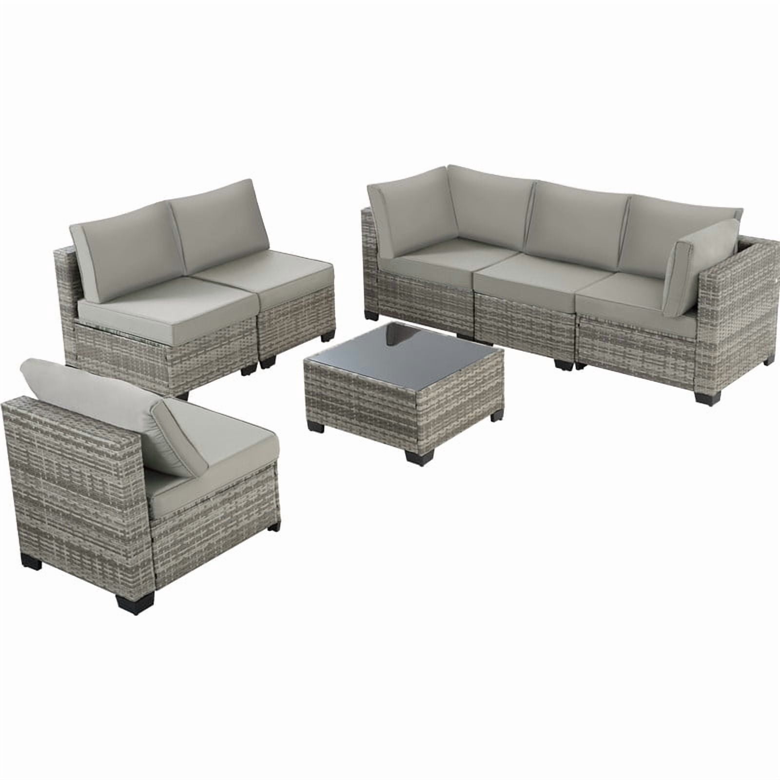 Howcool 7-Piece All-Weather Wicker Rattan Outdoor Patio Furniture Set,Modular Patio Conversation Furniture Set with Thick Cushions & Tempered Glass Table